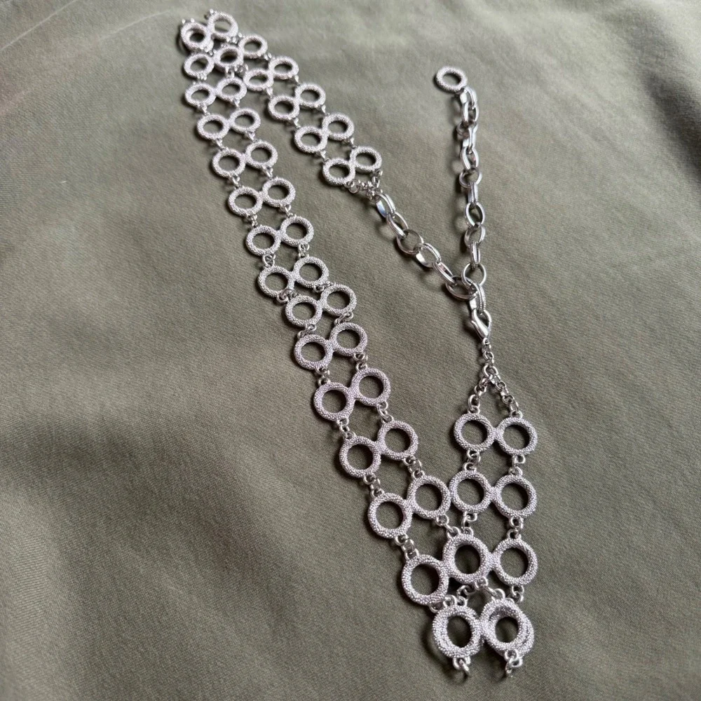 Womens Silver Tone Textured Interlocking Circle Link Chain Belt Adjustable Boho